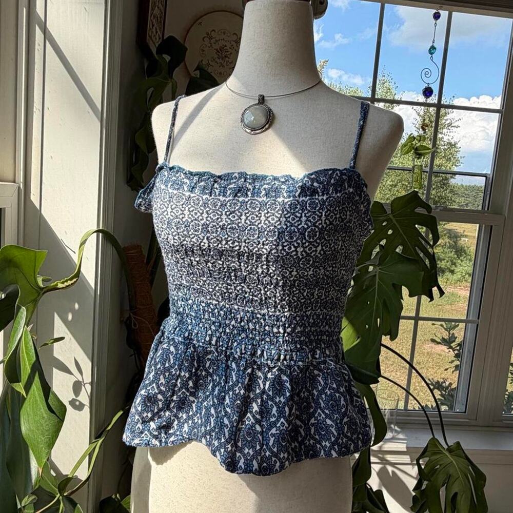 Boho Floral Ruched Ruffle Top Small - Picture 1 of 6